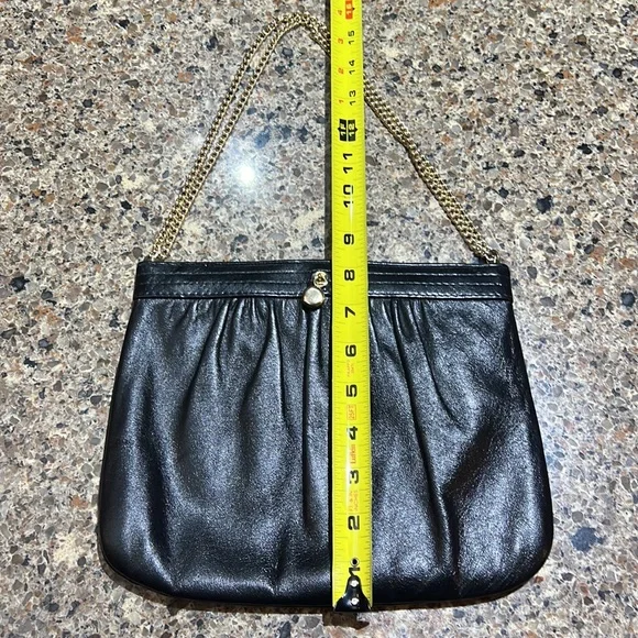 VINTAGE 1950’s ANDE Black genuine Leather handbag, Gold chain strap - Picture 3 of 9